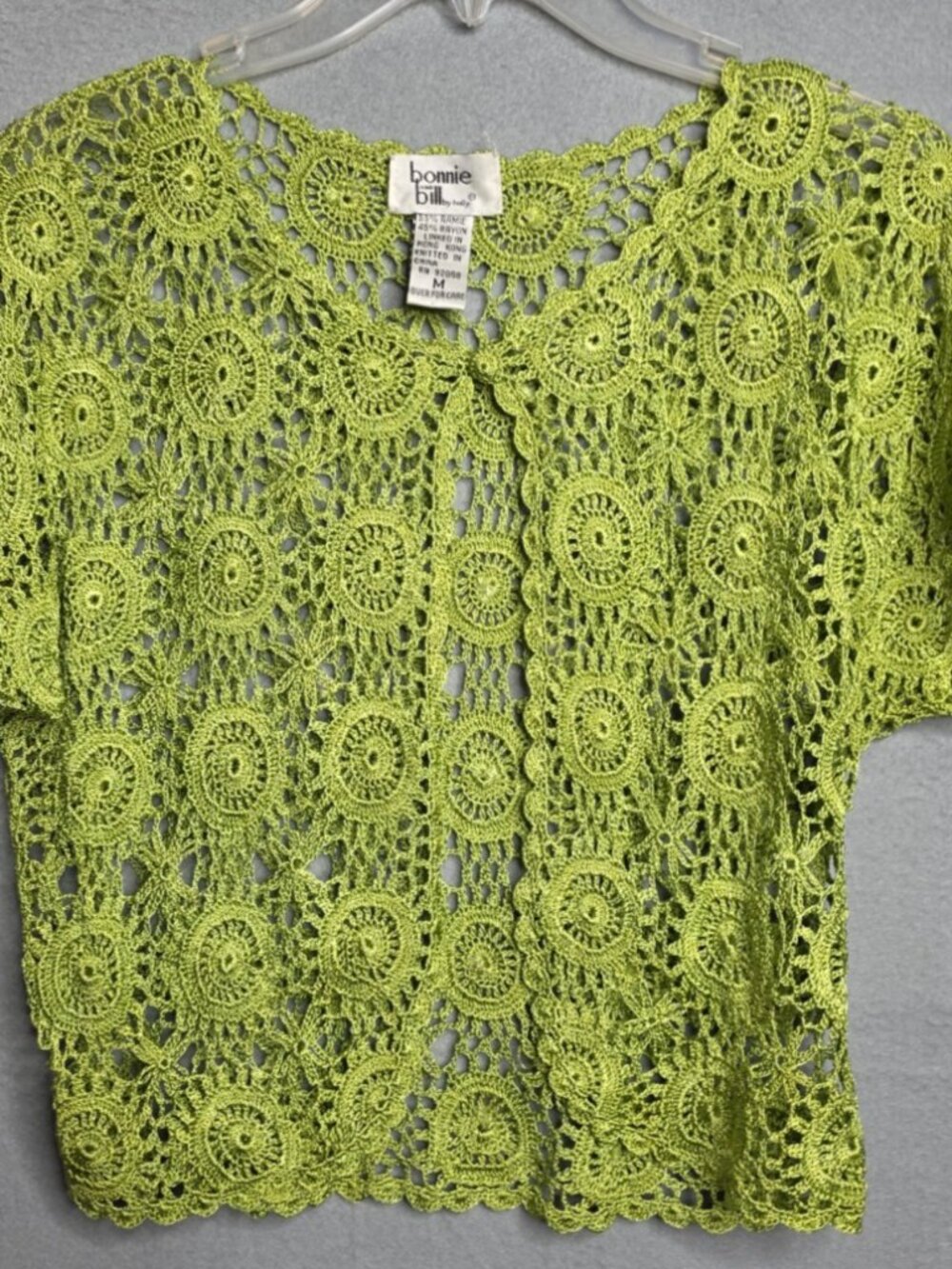 Charming Bonnie Bill Lime Green Floral Crochet Top - Size M
